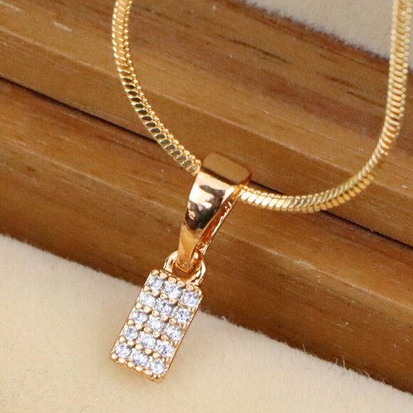 "Rose Gold Plated Rectangular Pendant with Crystal Detailing, XPPT1196 - Picture 1 of 12